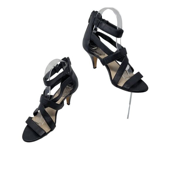 Vince Camuto Macobi Strappy Black Leather Kitten Heels Size 8 Ankle Strap Baddie - Picture 2 of 13